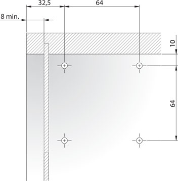 Присадочные размеры мебельного навеса  LIBRA H11 для боковины